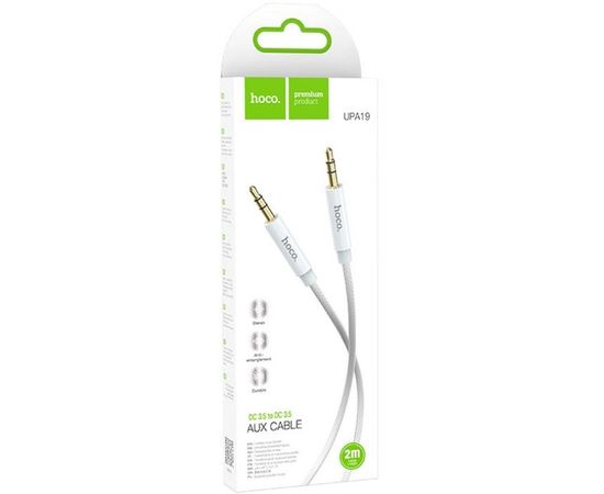 Кабель Audio AUX 3.5мм (m) -> 3.5мм (m) 2м, (HOCO, UPA19), серебристый (6931474759900)