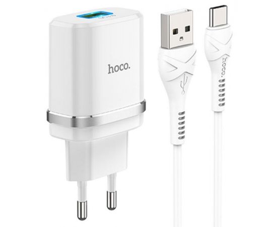 Зарядное устройство HOCO C12Q, USB A, QC3.0, + кабель Type-C, белый (6931474716309)