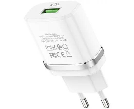 Зарядное устройство HOCO C12Q, USB A, QC3.0, белый (6931474716262)