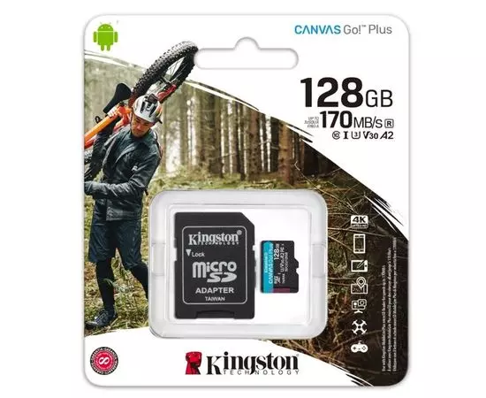 Карта памяти MicroSDXC 128Gb Class 10 UHS-I U3 V30 A2 + адаптер (Kingston Canvas Go Plus 170R) (SDCG3/128GB), фото 3
