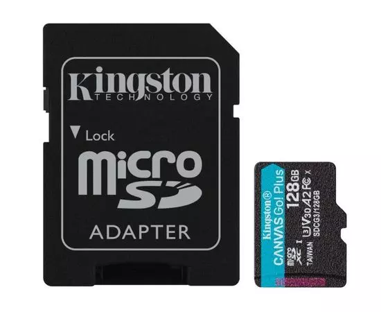 Карта памяти MicroSDXC 128Gb Class 10 UHS-I U3 V30 A2 + адаптер (Kingston Canvas Go Plus 170R) (SDCG3/128GB)