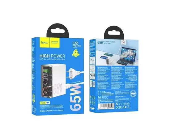 Зарядное устройство HOCO N36, 3хUSB A+3xUSB C, PD (65W), белый, фото 4