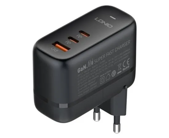 Зарядное устройство LDNIO Q366, USB A+2x USB C, PD (65W), черный