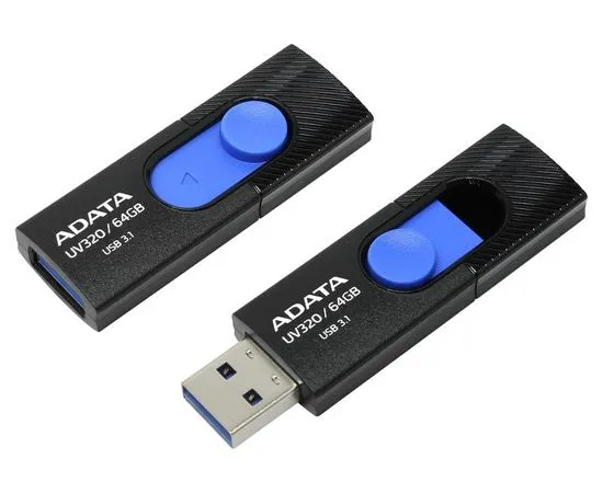 USB Flash-накопитель 64Gb USB 3.1 (ADATA, UV320) Black/Blue (AUV320-64G-RBKBL)