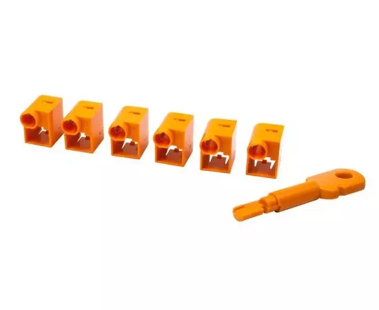 Комплект блокираторов коннектора RJ-45 (6 шт.) + ключ, оранжевый (LANMASTER) (LAN-SEC45-CL-SET-OR)