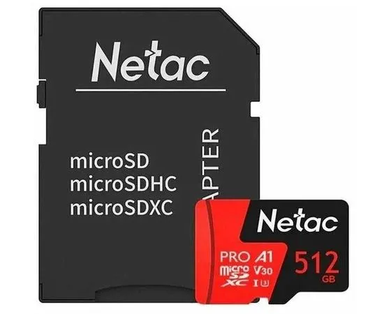 Карта памяти MicroSDXC 512Gb Class 10 UHS-I U3 + адаптер (Netac P500 Extreme Pro) (NT02P500PRO-512G-R)