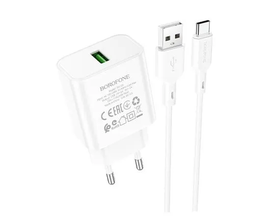 Зарядное устройство Borofone BA72A Spring, USB A, QC3.0 (18W), белый + каб. Type-C (6974443388596), Цвет: Белый, фото 3