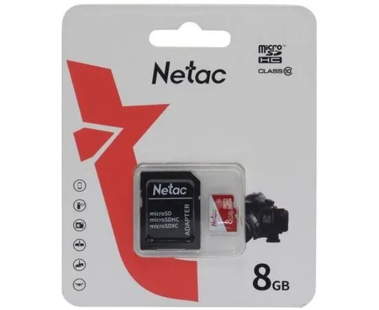 Карта памяти MicroSDHC 8GB Class 10 + адаптер (Netac P500 Eco) (NT02P500ECO-008G-R)