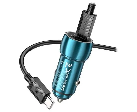 Автомобильное зарядное устройство HOCO Z48 Tough, USB C+C, QC3.0, PD(20W), синий+ кабель Type-C Type (6931474795045), фото 2