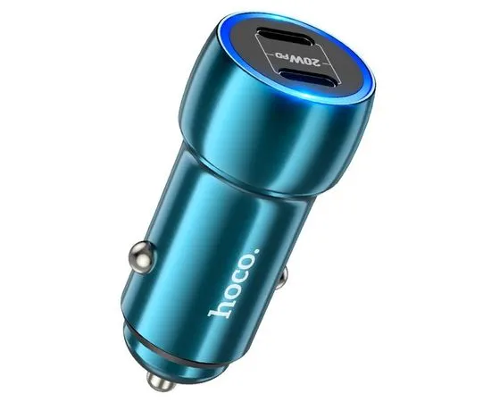 Автомобильное зарядное устройство HOCO Z48 Tough, USB C+C, QC3.0, PD(20W), синий+ кабель Type-C Type (6931474795045), фото 3