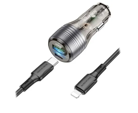 Автомобильное зарядное устройство Borofone BZ30 Absolute, USB A+C, QC 3.0, PD 30W, черный + кабель T (6941991112515)