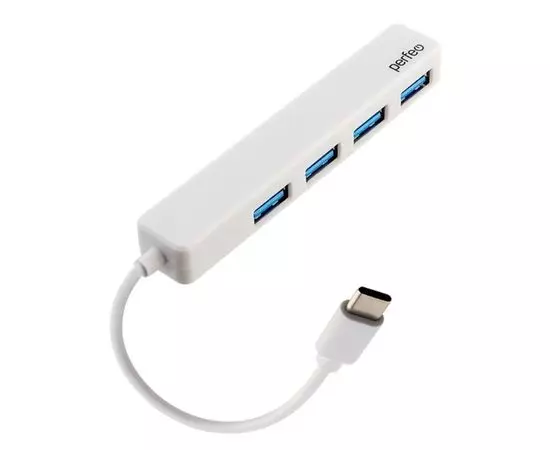 USB-разветвитель (хаб) USB Type-C -> USB2.0, 4 порта, Perfeo, белый (PF-H039 White), Цвет: Белый