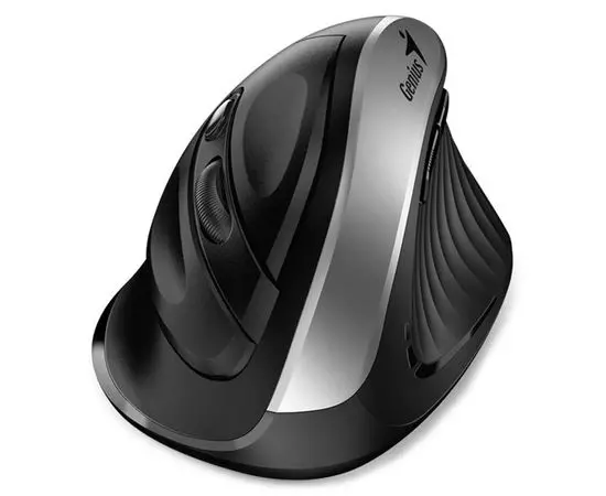 Мышь Genius 8520S, вертикальная, бесшумная, черный/серебристый (31030031401), Цвет: Чёрный/Серебристый