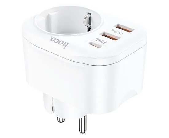 Зарядное устройство HOCO NS3, 1 розетка - USB A+A+C, PD (20W), QC3.0, белый