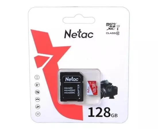 Карта памяти MicroSDXC 128GB Class 10 UHS-I U1 + адаптер (Netac P500 Eco) (NT02P500ECO-128G-R)