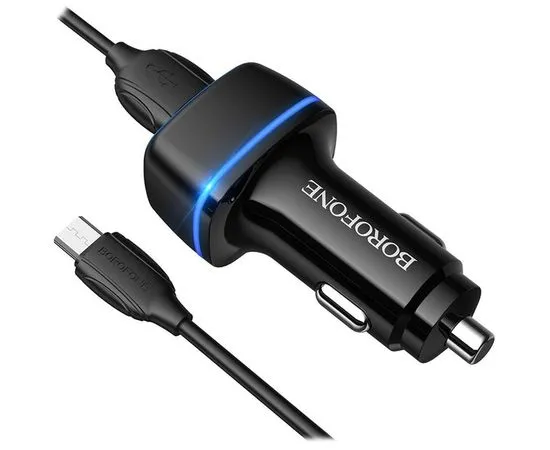 Автомобильное зарядное устройство Borofone BZ14 Max, USB A+A, черный + кабель microUSB (6931474735942)