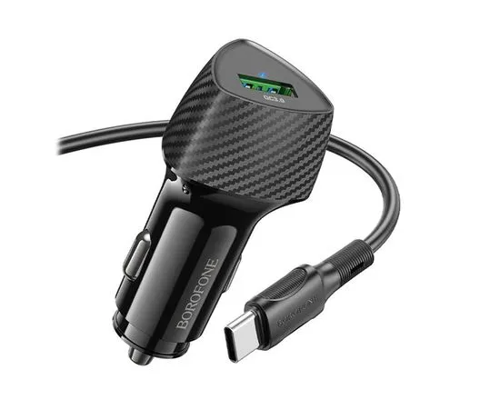 Автомобильное зарядное устройство Borofone BZ31 Solid, USB A, QC 3.0 (18W), черный + кабель Type-C (6941991112553)