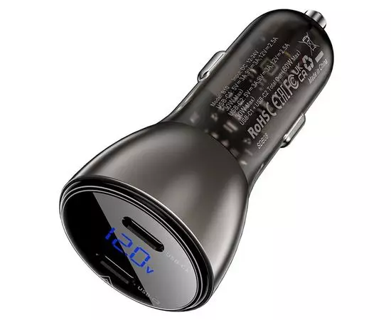 Автомобильное зарядное устройство Acefast B10, USB C+C, QC 3.0, PD 60W, черный (6974316282358), фото 3