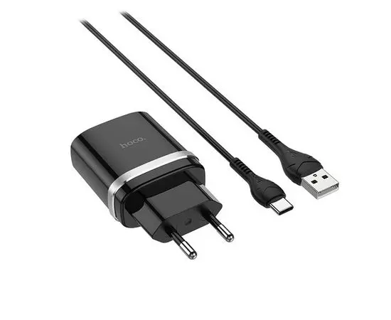 Зарядное устройство HOCO C12Q, USB A, QC3.0, + кабель Type-C, черный (6931474716293), фото 2