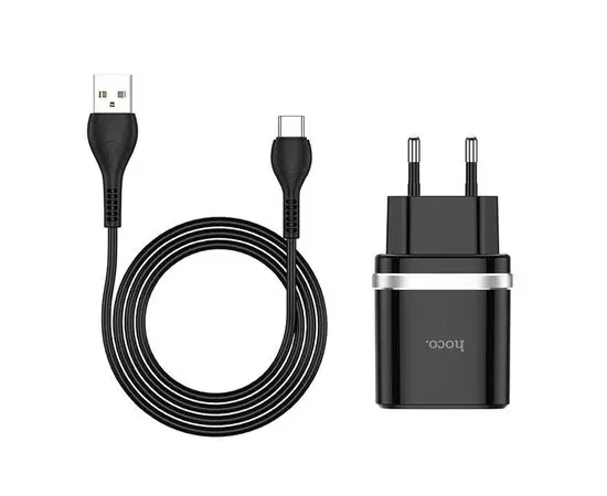 Зарядное устройство HOCO C12Q, USB A, QC3.0, + кабель Type-C, черный (6931474716293), фото 3