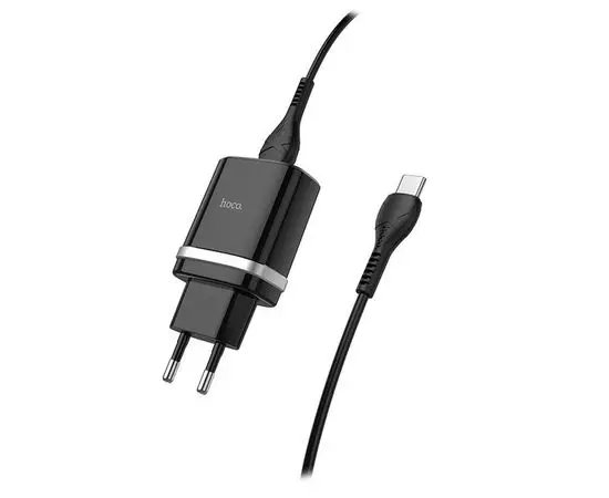Зарядное устройство HOCO C12Q, USB A, QC3.0, + кабель Type-C, черный (6931474716293)