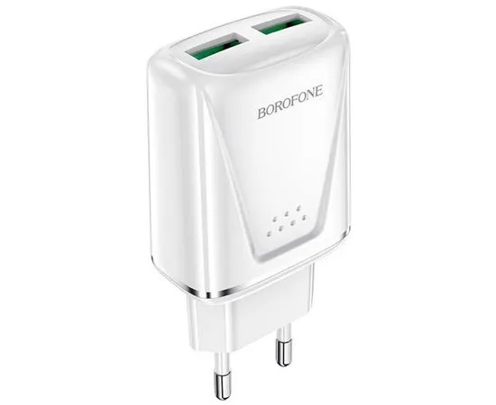 Зарядное устройство Borofone BA54A Wide USB A+A, QC3.0 (18W), белый (6931474745187)