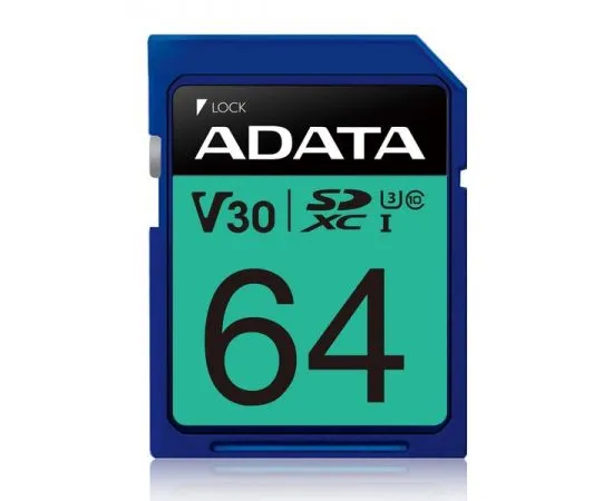 Карта памяти SDXC 64Gb Class 10 UHS-I U3 Premier Pro V30 (ADATA) (ASDX64GUI3V30S-R)
