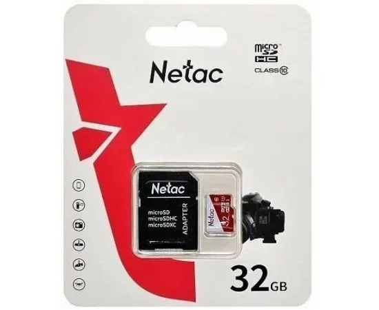 Карта памяти MicroSDHC 32Gb class 10 UHS-I U1 + адаптер (Netac P500 Eco) (NT02P500ECO-032G-R)