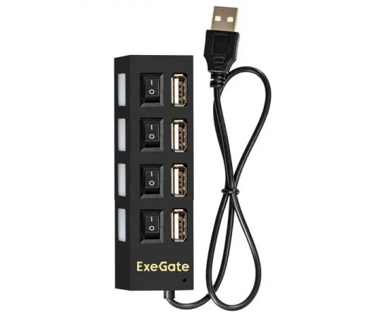 USB-разветвитель (хаб) USB2.0 -> USB2.0, 4 порта с выключателями, ExeGate DUB-42SW, черный (EX293977RUS)