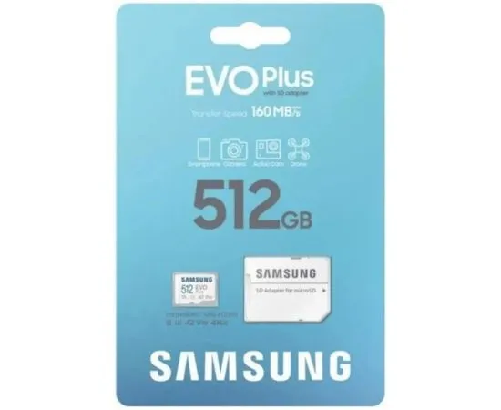 Карта памяти MicroSDXC 512Gb Class 10 UHS-I U3 + адаптер (SAMSUNG EVO PLUS) (MB-MC512SA), фото 2