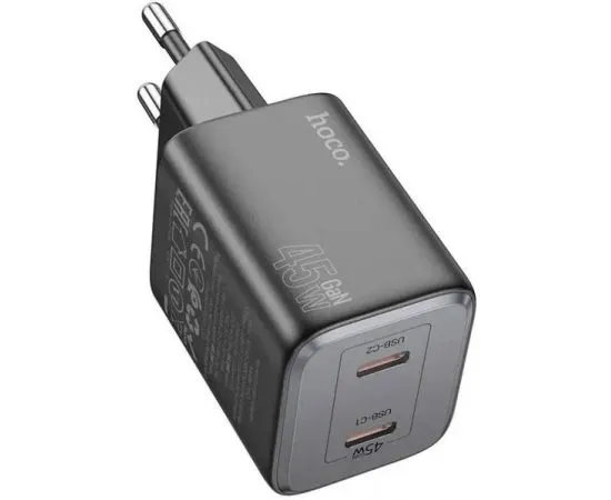 Зарядное устройство HOCO N42 ELOGIADO, USB C+C, PD (45W), QC3.0, черный