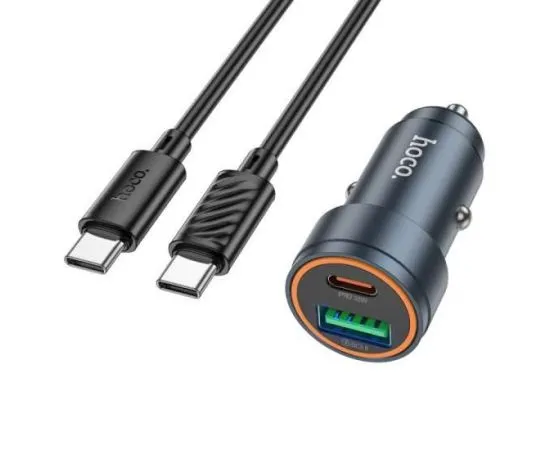 Автомобильное зарядное устройство HOCO Z57A Glorious, USB A+C, QC3.0, PD(30W), серый + кабель Type-C (6942007633147)