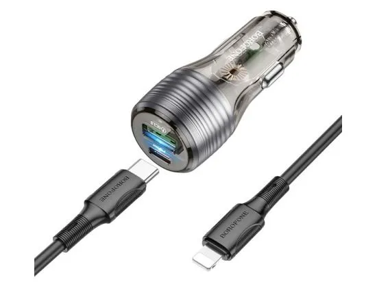 Автомобильное зарядное устройство Borofone BZ30 Absolute, USB A+C, QC3.0, PD(30W), черный + кабель (6941991112522)