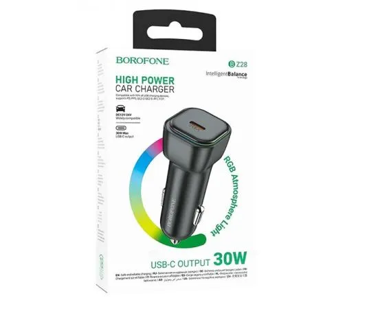 Автомобильное зарядное устройство Borofone BZ28 Trophie, USB-C, QC3.0, PD(30W), черный (6941991110788), фото 5