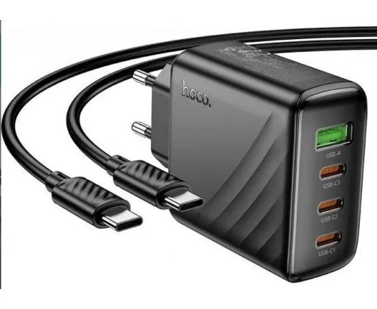 Зарядное устройство HOCO CS27A Supply, USB A+C+C+C,  PD (67W), + кабель Type-C - C, черный (6942007639842)