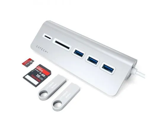 USB-разветвитель (хаб) USB3.0 -> USB3.0, 3 порта +  Card Reader, Satechi, серебристый (ST-3HCRS), фото 4