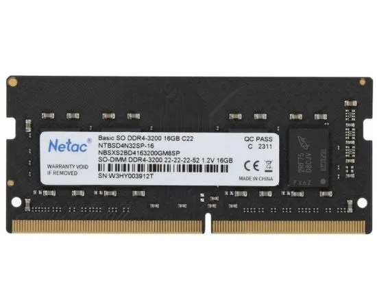 Оперативная память для ноутбука 16Gb DDR4-3200MHz (Netac) (NTBSD4N32SP-16)