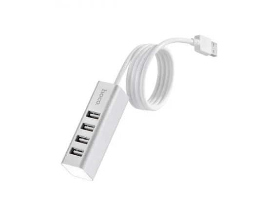 USB хаб Адаптер (USB 2.0, 4 порта, HOCO) серебристый/белый (HB1 SILVER)