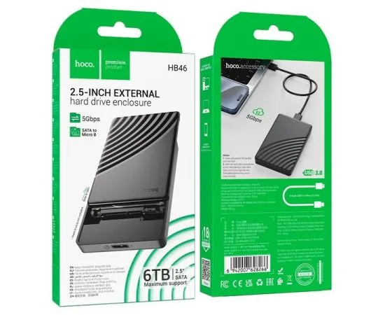 Карман для винчестера SATA 2.5" -> USB3.0 HOCO HB46 Black (6942007628266), фото 5