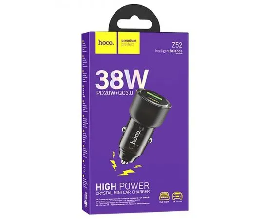 Автомобильное зарядное устройство HOCO Z52 Spacious, USB A+C, QC3.0, PD38W, черный + кабель microUSB (6942007601771), фото 4