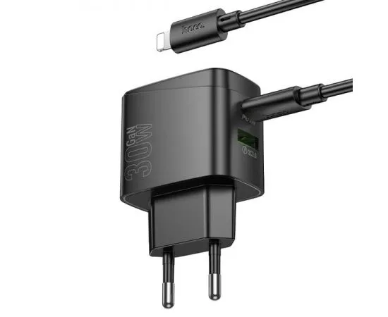 Зарядное устройство HOCO CS61A Bright, USB A+C, PD (30W), + кабель Type-C - Lighting, черный (6942007638432), фото 2