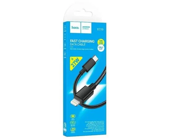 USB-кабель Type-C - Apple 8pin 1м. (HOCO) X119, PD 27W, оплетка, черный (6942007655965), фото 2