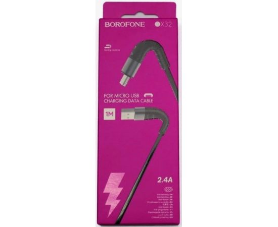 Кабель USB2.0 AM -> Micro-BM, 1m (Borofone) BX32 Munificent, нейлон, черный (6931474710437)