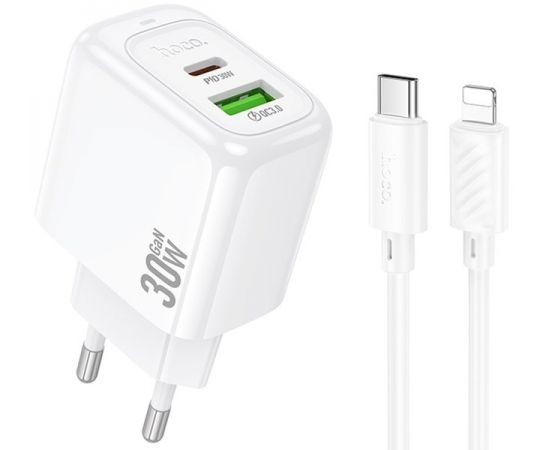 Зарядное устройство HOCO CS55A Surplus, USB A+C, PD (30W), QC3.0, + кабель Type-C - 8pin белый (6942007631556)