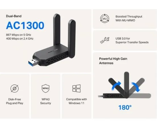 Сетевая карта Net Card WiFi (USB) Mercusys MA32H, фото 2
