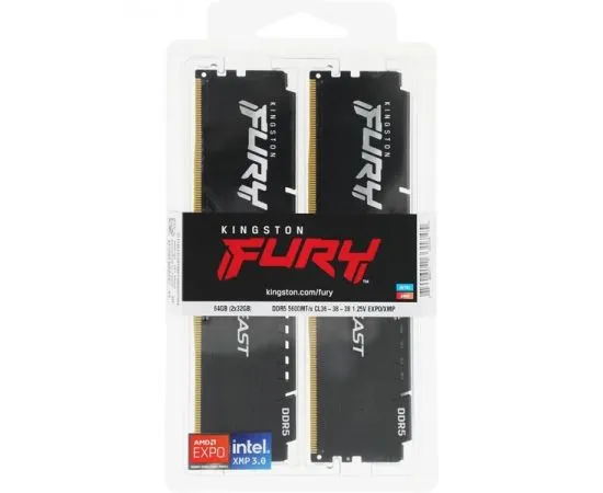 Оперативная память Kingston 2x32Gb DDR5-5600MHz Fury Beast (KF556C36BBEK2-64), фото 2