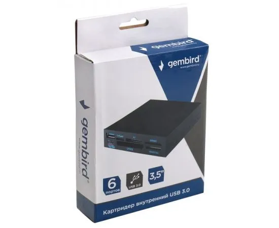 Картридер внутренний 3.5" + USB3.0 1 порт, Gembird, черный (FDI2-ALLIN1-03-B), фото 3