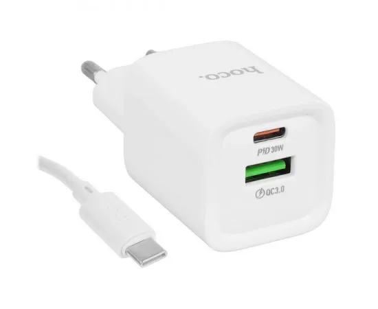 Зарядное устройство HOCO C149A Charm, USB A+C, QC3.0, PD (30W), белый (6942007630337), фото 2