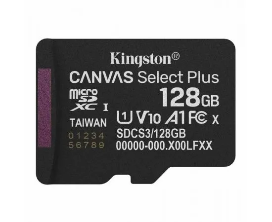 Карта памяти MicroSDXC 128Gb Class 10 UHS-I Canvas Select Plus + адаптер (Kingston) (SDCS3/128GB)