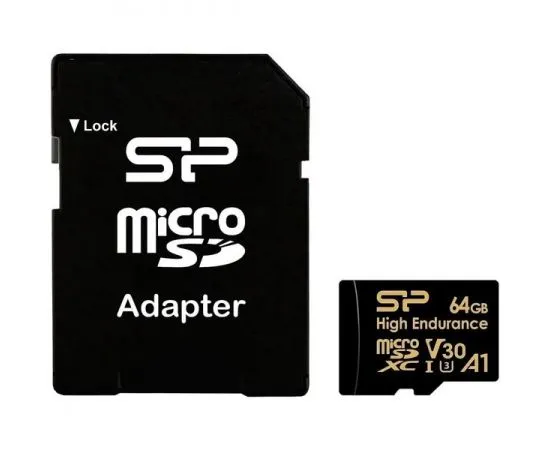 Карта памяти MicroSDXC 64Gb Class 10 UHS-I U3 V30 A1 + адаптер (Silicon Power High Endurance) (SP064GBSTXDV3V1HSP), фото 2